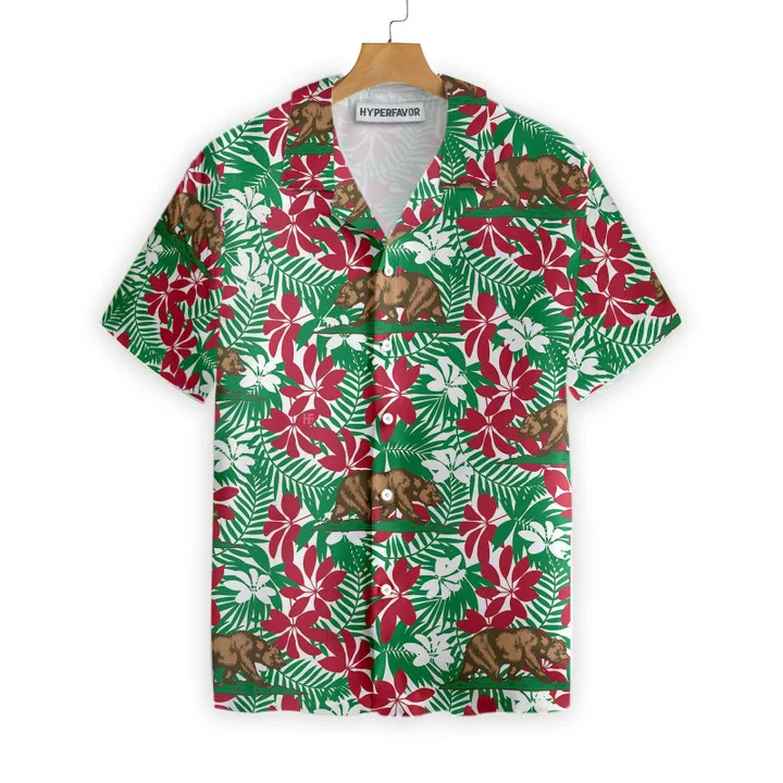 California Flag Summer Vibes With Brown Bear Seamless Pattern Design Hawaiian Shirt HO1194