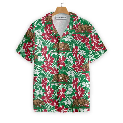 California Flag Summer Vibes With Brown Bear Seamless Pattern Design Hawaiian Shirt HO1194