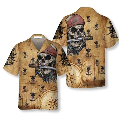 Captain Pirate With Knife Anchors Vintage Design Hawaiian Shirt HO0762