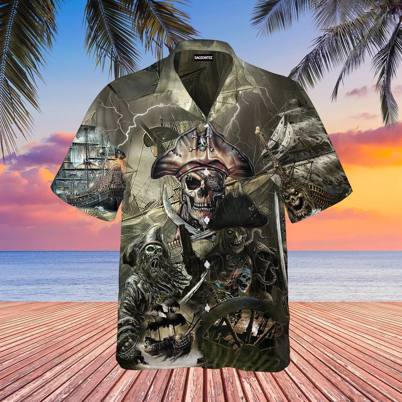 Caribbean Skull Pirate Ghost Ship Hawaiian Shirt HO0833