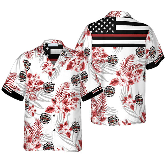 The Red Line Black American Flag Firefighter Hawaiian Shirt, Red Texas Bluebonnet Fire Dept Logo Firefighter Shirt For Men HO0242