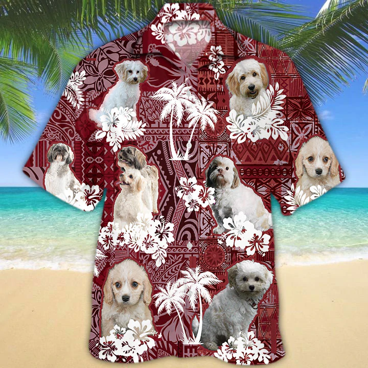 Cavachon Red Hawaiian Shirt, Gift for Dog Lover Shirts, Animal Summer Shirts, Hawaiian Shirt Men HO1289