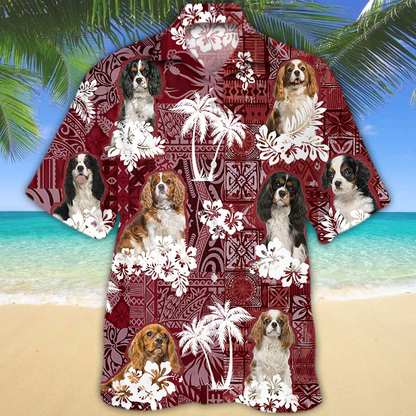 Cavalier King Charles Spaniel Red Hawaiian Shirt, Gift for Dog Lover Shirts, Animal Summer Shirts, Hawaiian Shirt Men HO1288