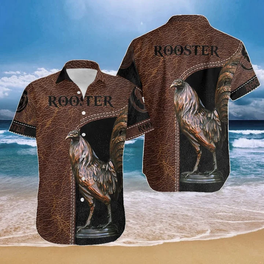 Chicken Camouflage Hawaiian Shirt Rooster Brown And Black Design HO1959