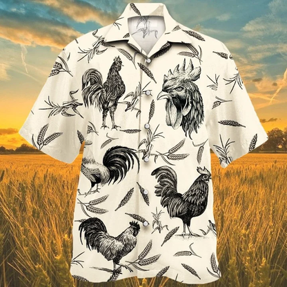 Chicken Farm Lovers Black And White Hawaiian Shirt HO1796