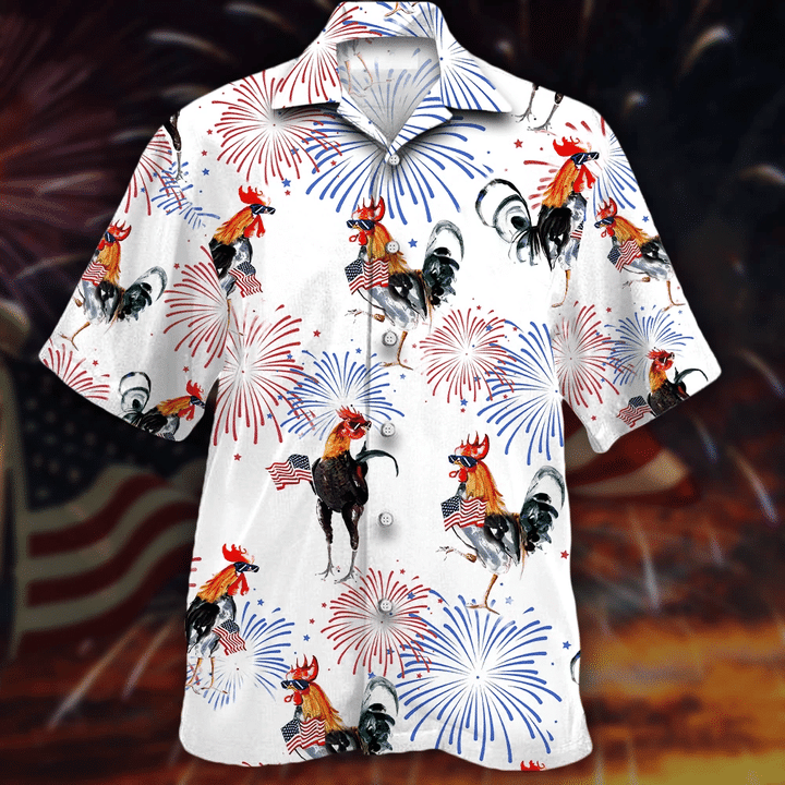 Chickens And Fireworks White Theme Hawaiian Shirt HO1770