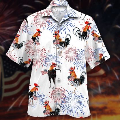 Chickens And Fireworks White Theme Hawaiian Shirt HO1770