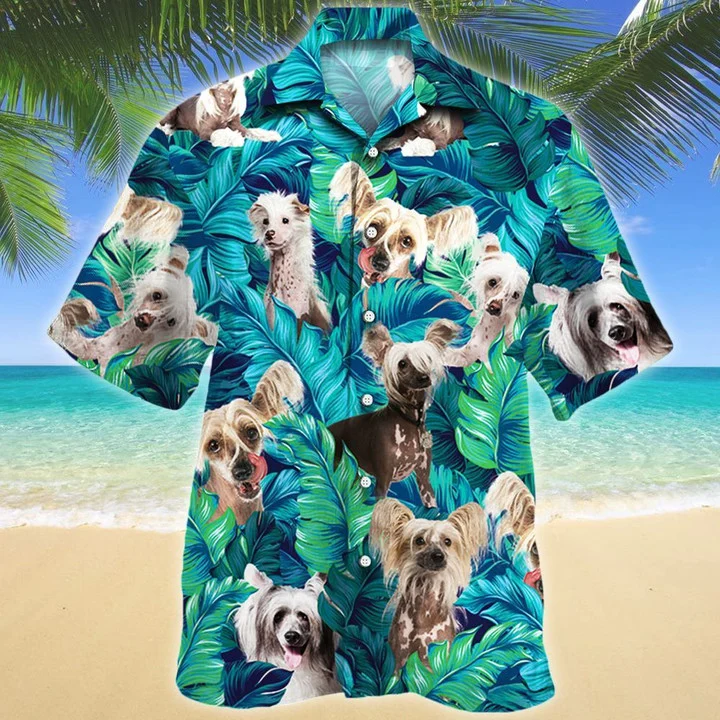 Chinese Crested Dog Lovers Gift Summer Beach Palm Tree Hawaiian Shirt HO1641