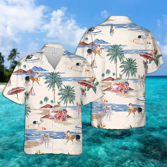 Chinese Crested Dog Summer Beach Hawaiian Shirt, Hawaiian Shirts for Men Short Sleeve Aloha Beach Shirt HO0968