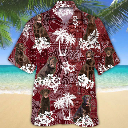 Chocolate Labrador Red Hawaiian Shirt, Gift for Dog Lover Shirts, Animal Summer Shirts, Hawaiian Shirt Men HO1284