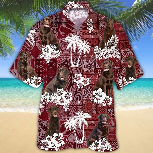 Chocolate Labrador Red Hawaiian Shirt, Gift for Dog Lover Shirts, Animal Summer Shirts, Hawaiian Shirt Men HO1284