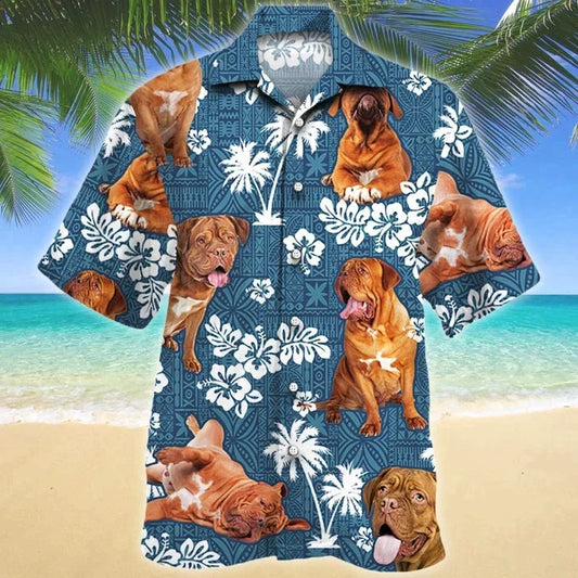 Chubby Pet Dogue De Bordeaux Dog Blue Tribal Pattern Hawaiian Shirt HO3806