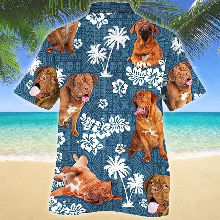 Chubby Pet Dogue De Bordeaux Dog Blue Tribal Pattern Hawaiian Shirt HO3806
