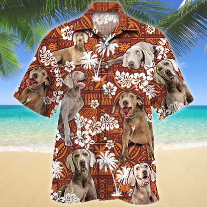 Clever Weimaraner Dog Lovers Red Tribal Pattern Tropical Design Hawaiian Shirt HO1412