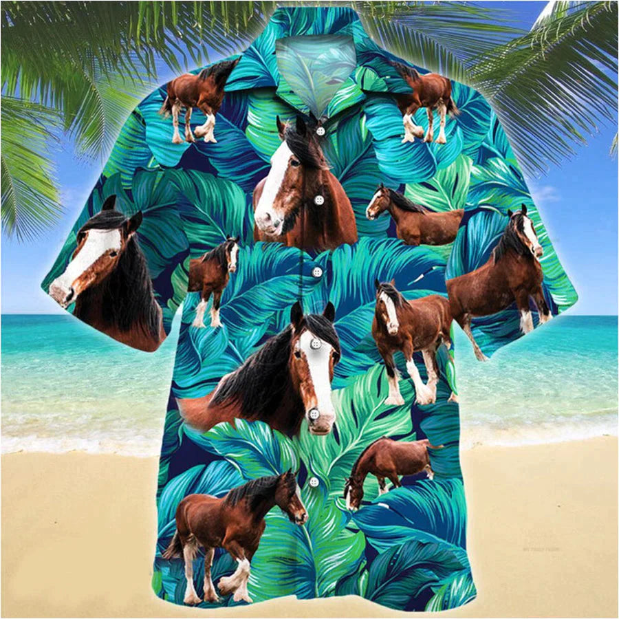 Clydesdale Horse Red Tribal Pattern Horse Lovers Hawaii shirt, Horse 3D Hawaiian Shirt HO3807