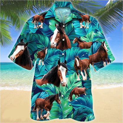 Clydesdale Horse Red Tribal Pattern Horse Lovers Hawaii shirt, Horse 3D Hawaiian Shirt HO3807