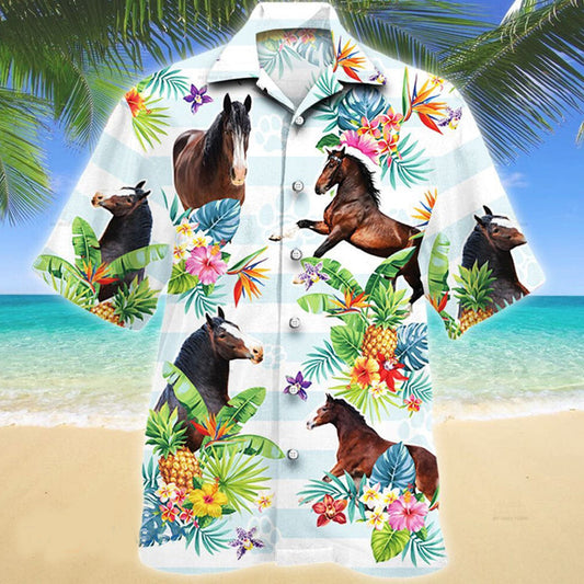 Clydesdale Horse 3D Hawaiian Shirt, Gift for horse lovers, Clydesdale Horse Tropical Flower Horse Lovers Hawaii Shirt HO2239