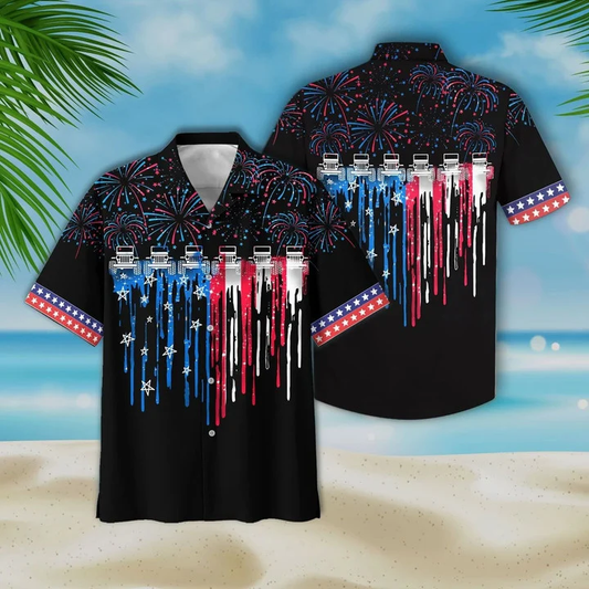 Colorful Firework Black Theme Jee And Flag Hawaiian Shirt HO1774