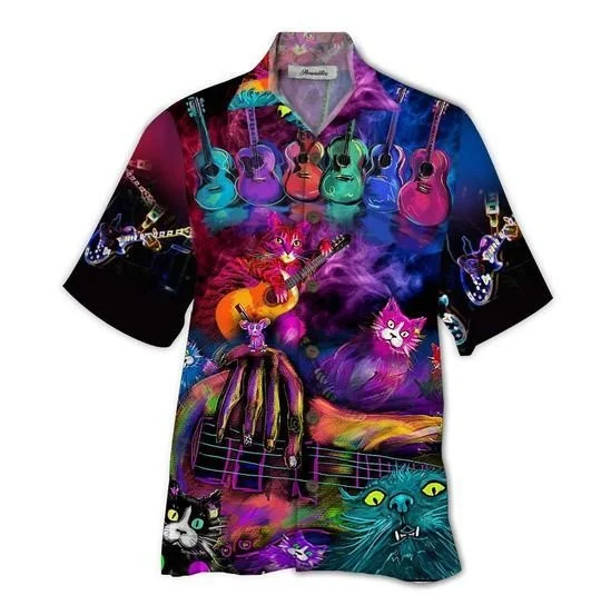 Colorful Guitar Cats Background Design Hawaiian Shirt HO2188