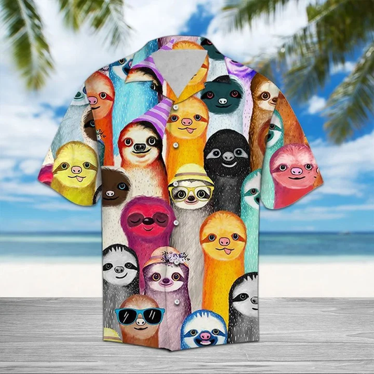 Colorful Sloth Wear Hat Art Hawaiian Shirt HO1968