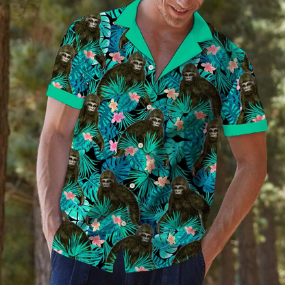 Cool Chimpanzee Mix Light Blue Leaves Hawaiian Shirt HO1411