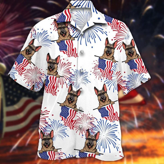 Cool German Shepherd White 4th of july Hawaiian Shirt HO2072