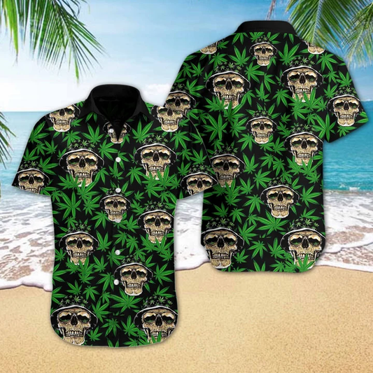 Cool Skull And Weed Design Hawaiian Shirt HO2080
