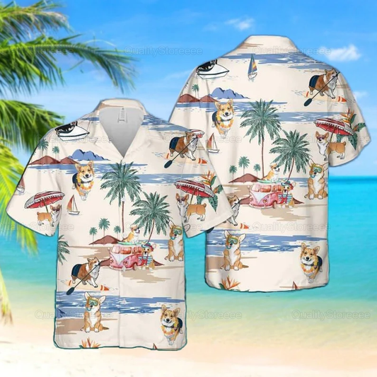 Corgi Hawaiian Shirt, Funny Corgi Hawaiian Shirt, Corgi Cute Hawaiian Shirt HO0097