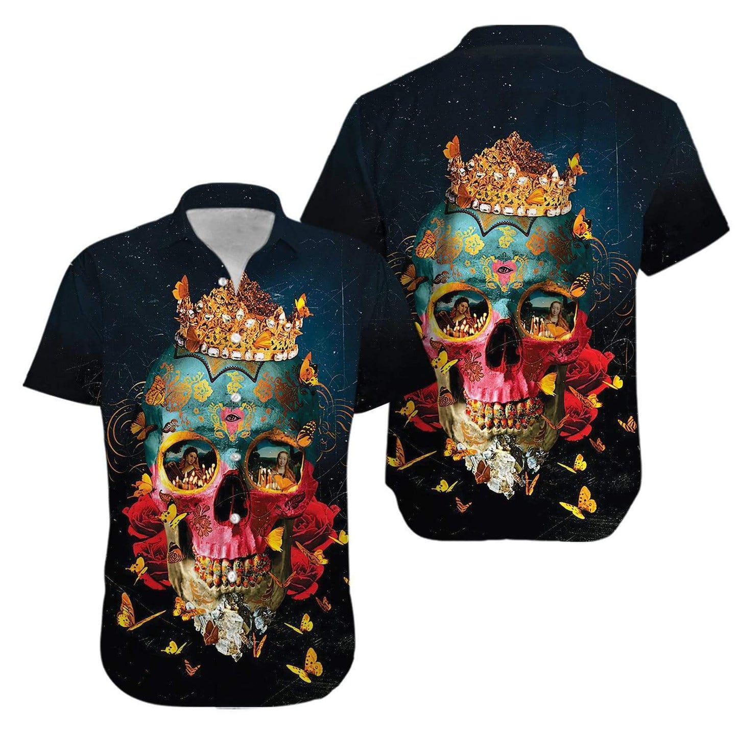Chief Skull Motorcycle Unisex Hawaiian Shirt For Men & Women, Skull Flower Hawaiian Aloha Shirt HO2717