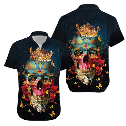 Chief Skull Motorcycle Unisex Hawaiian Shirt For Men & Women, Skull Flower Hawaiian Aloha Shirt HO2717