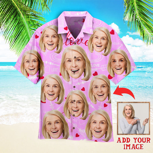 Custom Funny Face On Hearts Custom Hawaiian Shirt, Personalized Hawaiian Shirts, Custom Photo Hawaiian Shirt HO4227