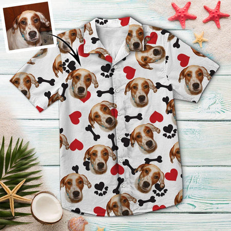 Custom Photo Dog Heart And Bone Hawaiian Shirt for Men, Women, Gift for Dog Lover HO4364