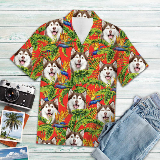 Custom Photo Dog Red Tropical Hawaiian Shirt, Short Sleeve Hawaiian Aloha Shirt For Dog Lovers HO3811