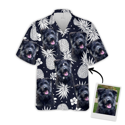 Custom Pineapple Pattern Short-Sleeve Hawaiian Shirt Dark Navy Color, Upload Photo Pet Shirt, Summer Shirt HO4375