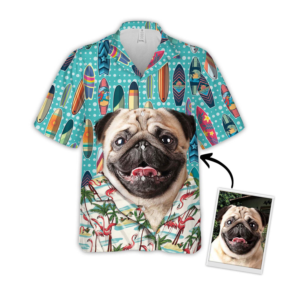 Upload Photo Dog Surfing Pattern Short-Sleeve Hawaiian Shirt, Gift for Dog Lover, Hawaiian Shirt Men Women HO4367