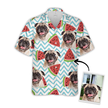 Watermelon Pattern Short-Sleeve Hawaiian Shirt, Upload Photo Dog Aloha Shirt, Idea Gift for Dog Lovers HO4365