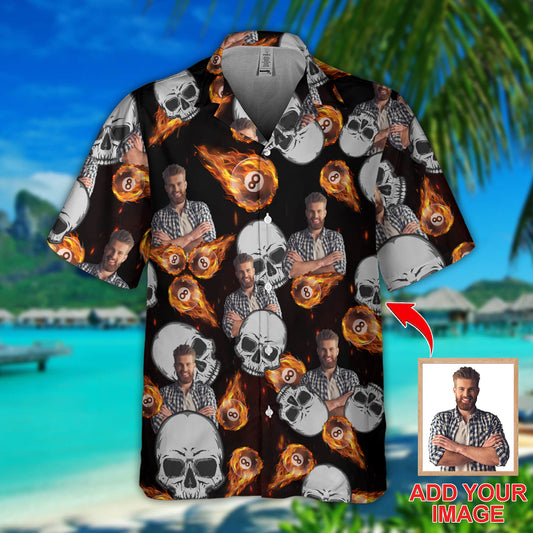 (Photo Inserted) Lasfour Billiard Skull Personalized Hawaiian Shirt - Father's Day Gift BIA0892