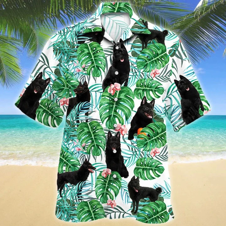 Cute Black Schipperke Dog Tropical Plant Hawaiian Shirt, Summer aloha hawaii shirt for Men women HO1726