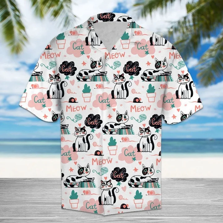 Cute Cat Say Meow Activities Of A Day Pattern Hawaiian Shirt HO1882