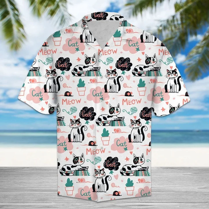 Cute Cat Say Meow Activities Of A Day Pattern Hawaiian Shirt HO1882