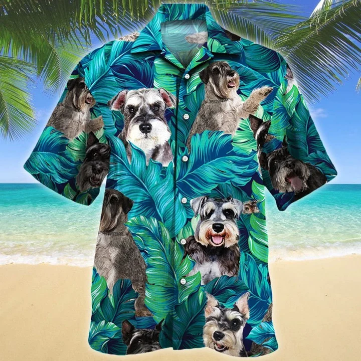 Cute Miniature Schnauzer Dog Lovers Gift Summer Beach Palm Tree Pattern Hawaiian Shirt HO1877