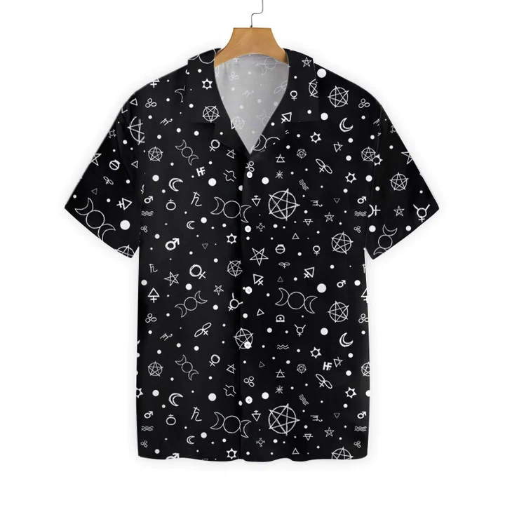 Cute Occult Symbols Wicca Black Theme Hawaiian Shirt HO1179