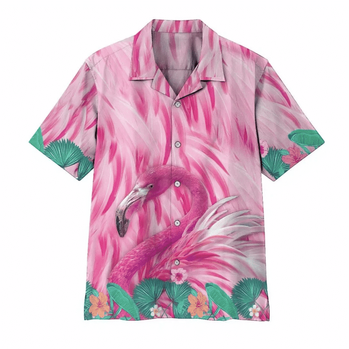 Cute Pink Flamingo Hawaiian Shirt, Flamingo Hawaiian Shirt, Aloha Shirt For Men, Funny Flamingo Beach Shirt HO2009
