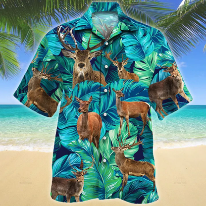 Deer Lovers Hawaiian Shirt, Tropical Deer Men Hawaiian Shirts HO2498