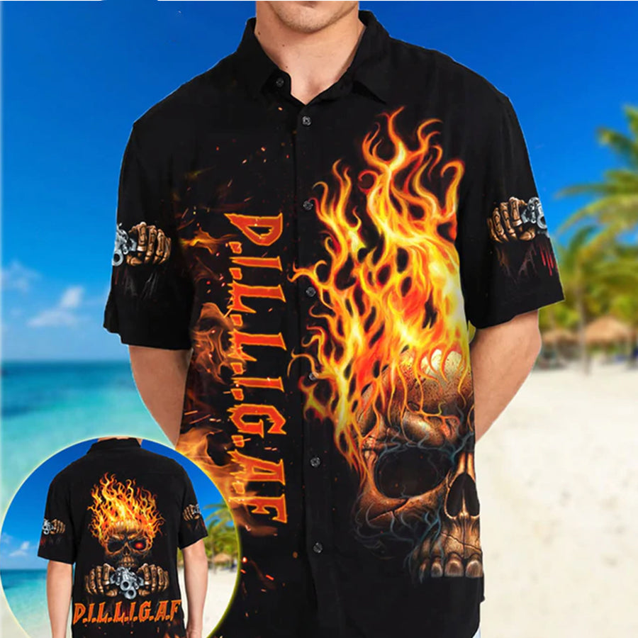 Dilligaf Flame Skull With G Hawaiian Shirt, Perfect Skull Clothing, Skull Hawaii Shirt Men HO2715