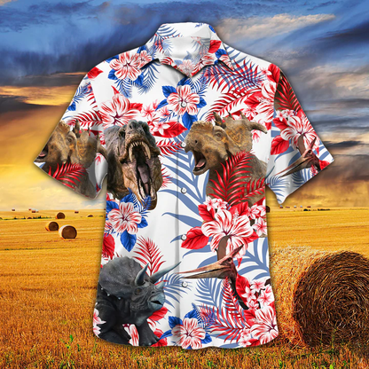 Dinosaur Lovers American Flag Hawaiian Shirt, Dinosaur aloha Hawaiian shirt, Flowers Aloha Shirt For Men, Women HO2613