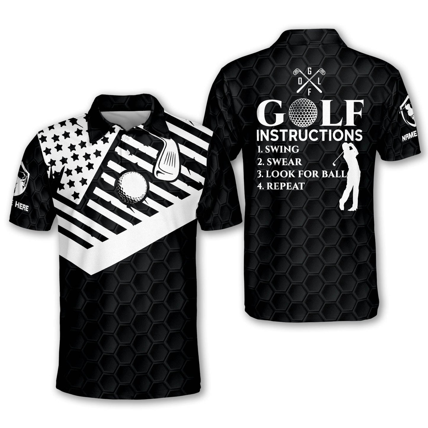 Golf Instruction Swing Swear Look For Ball Repeat Golf Polo Shirt GM0394