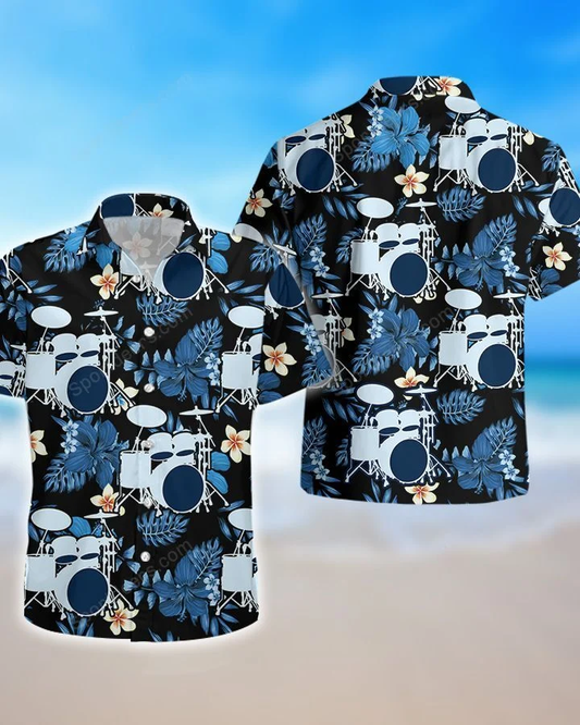 Drum - Floral Hawaiian Shirt, Summer gift, Hawaiian Shirts for Men, Aloha Beach Shirt HO1012