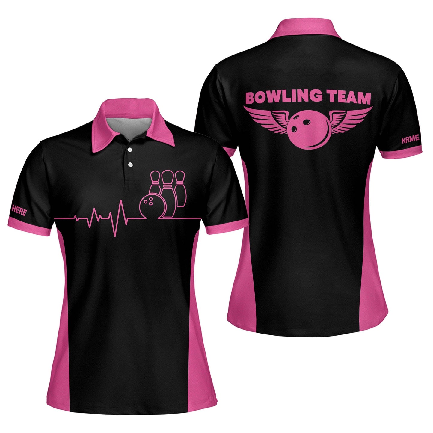 Custom Bowling Shirts For Women - Heartbeat Pulse Line Pink Bowling Shirts Funny - 3D Retro Womens Bowling Shirts BW0035