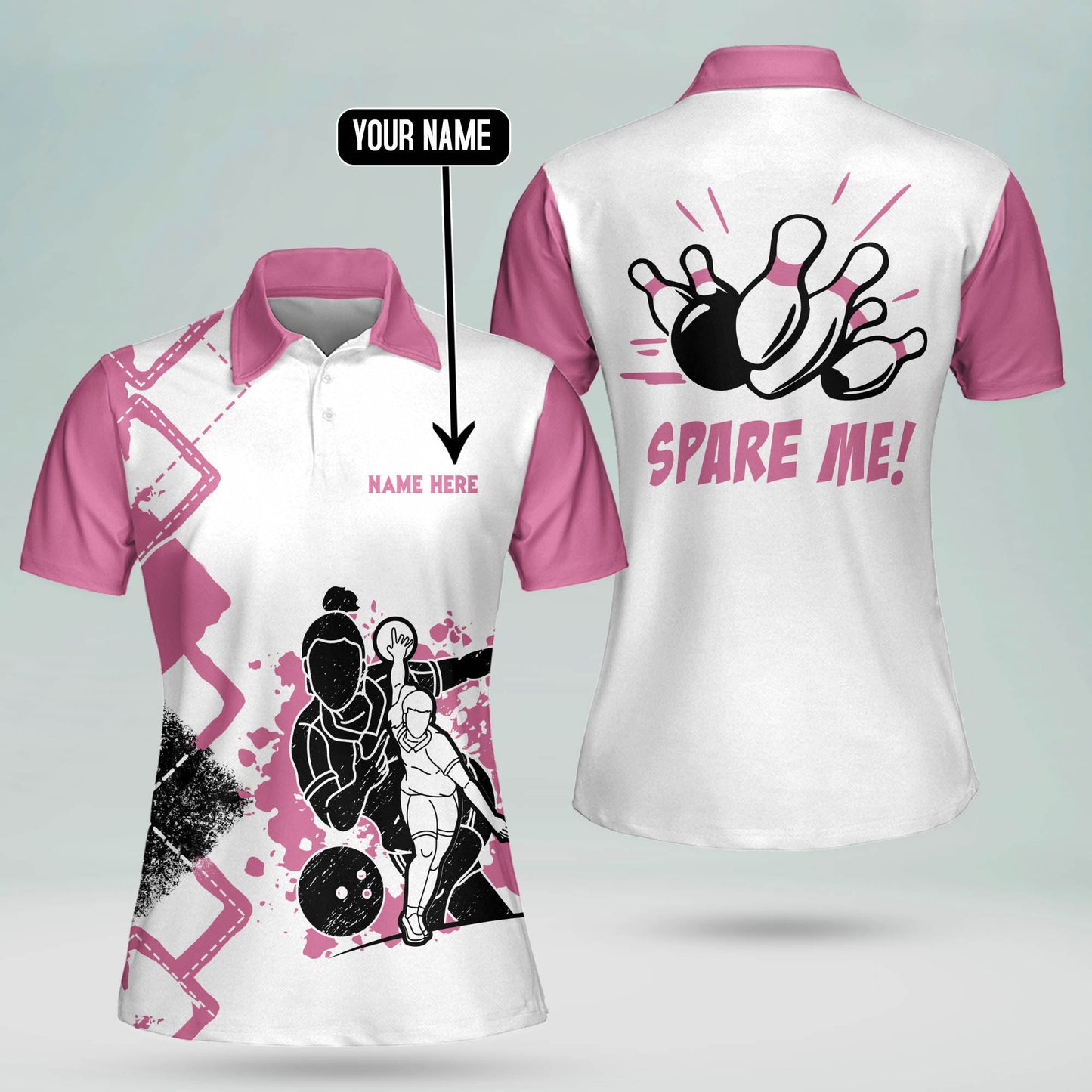 Custom Bowling Shirts For Women - Funny Bowling Shirts Womens - Custom Youth Bowling Shirts Women - Spare Me Pink Bowling Shirts Short Sleeve BW0056